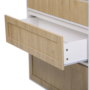 English Elm Modern 3-Drawer Storage Cabinet 150cm Tall Antique Brown & White Wood, Slim 35cm Depth, Elegant Gold Accents and Multi-Use Organization W2761P248533