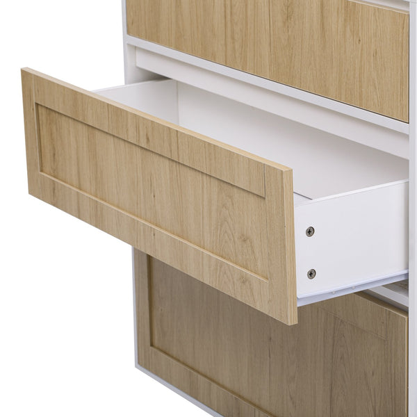 English Elm Modern 3-Drawer Storage Cabinet 150cm Tall Antique Brown & White Wood, Slim 35cm Depth, Elegant Gold Accents and Multi-Use Organization W2761P248533
