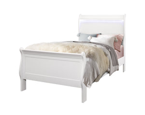 English Elm CHARLSTON Solid Wood Full Sleigh Bed with LED Headboard, Transitional Panel Design, Durable Finish White 78.15 L x 7.87 W x 4.92 H B201S00009