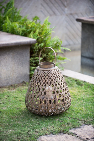 English Elm 16.9x16.9x17.7" Fir Wood Woven Lattice Candle Lantern Tapered Frame Porch Accent W2078P495660