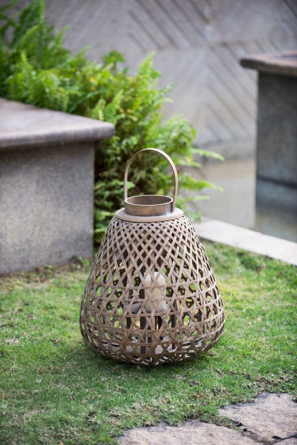 English Elm 16.9x16.9x17.7" Fir Wood Woven Lattice Candle Lantern Tapered Frame Porch Accent W2078P495660