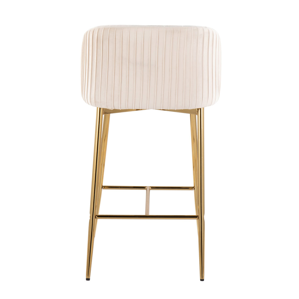 English Elm Fran Pleated Counter Stool Set Of 2 - Luxurious White Velvet & Gold Metal For Stylish Counter Seating B202S00273
