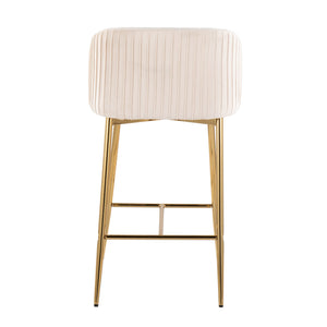 English Elm Fran Pleated Counter Stool Set Of 2 - Luxurious White Velvet & Gold Metal For Stylish Counter Seating B202S00273