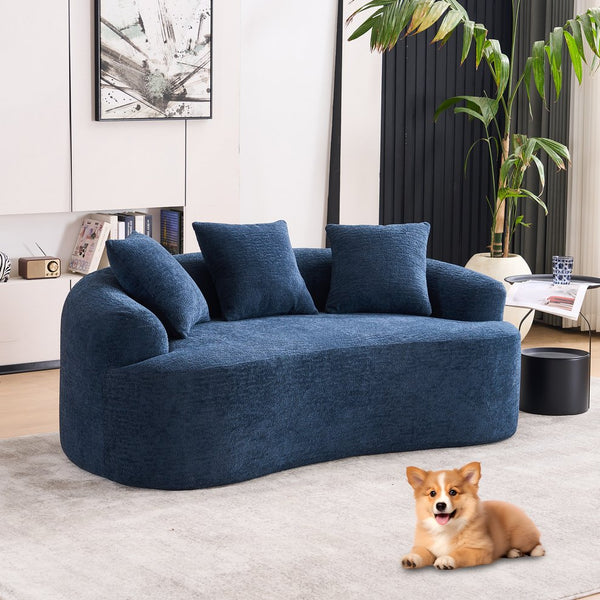 English Elm LY-025S Curved Loveseat Compact 65" Space-Saving Chenille Upholstery, 30D Foam+Spring Comfort Blue W2231P261298