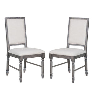 English Elm Set Of 2 Cream Linen Upholstered Dining Chairs With Weathered Gray Frame For Elegant Comfort B016P315042-GIGA