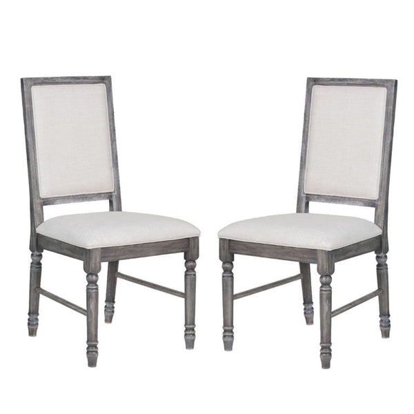 English Elm Set Of 2 Cream Linen Upholstered Dining Chairs With Weathered Gray Frame For Elegant Comfort B016P315042-GIGA