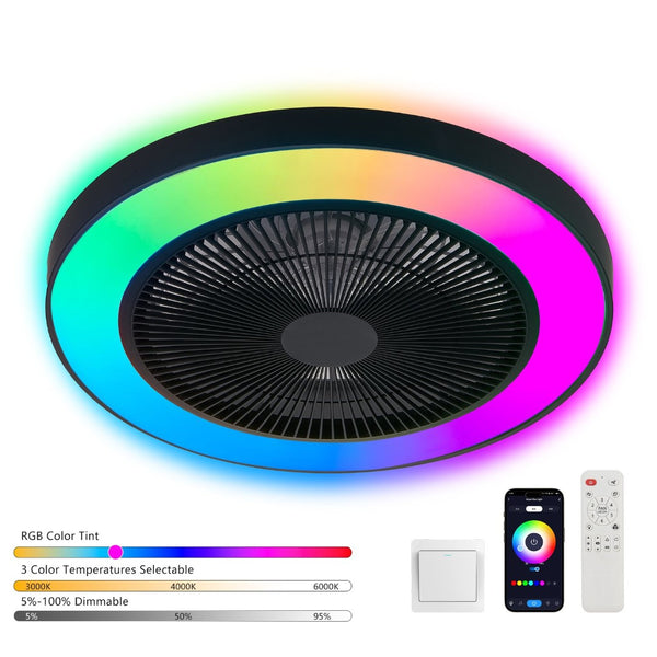 English Elm 19-inch Smart Rgb Led Ceiling Fan with Dc Motor App Control for Modern Living Spaces W1340P310784