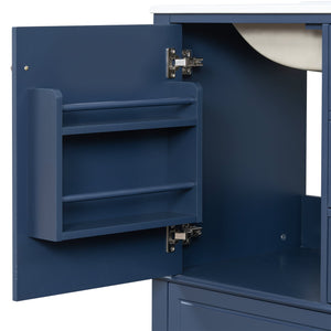 English Elm Christopher Knight Home® - 30" Freestanding Bathroom Vanity with Ceramic Sink, Soft-Close Door, Gold Knobs & 3 Drawers, Durable Painted Finish Blue N759P225994C