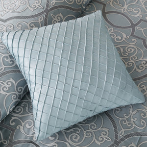 English Elm 12 Piece Comforter Set - Elegant Grey-Blue Jacquard With Cotton Sheets & Decorative Pillows King Size B03596807