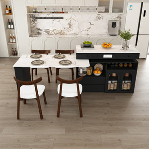English Elm Kitchen Island Dining Set Marble Veneer Rotating Top Solid Wood Chairs Retro Modern White W2700S00121