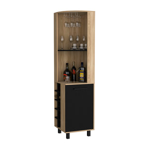 English Elm Leah Corner Bar Cabinet in Melamine with 10-Bottle Wine Rack, Glass Holder, Shelves & Modern Legs B128S00007