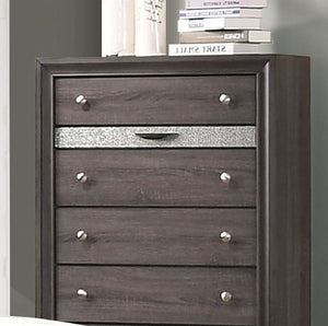 English Elm Gray Finish Contemporary Chest with Hidden Jewelry Drawer, Silver Knobs, Gleaming Bedroom Accent B2741P375930