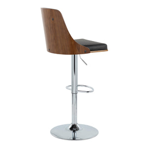 English Elm Gianna Mid-Century Adjustable Swivel Barstools Set of 2 — Walnut Back, Black Faux Leather, Chrome Base B202S00879
