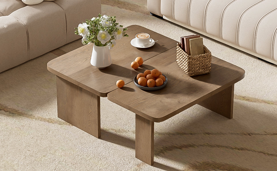 English Elm U-Can Modular Minimalist Coffee Table Set with Versatile Splicing Design, Durable MDF, Easy Assemble Natural N724P232174D