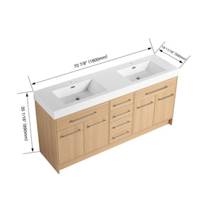 English Elm 72" Freestanding Bathroom Vanity with Double Resin Sink, Original Oak Finish, 4 Doors & 6 Drawers, Soft-Close W1972P315234