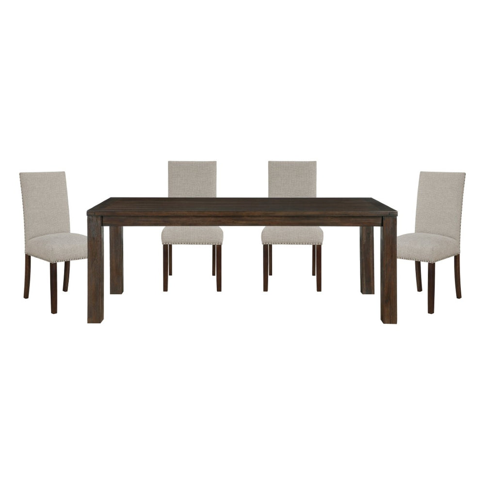 English Elm Classic Five Piece Acacia Veneer Dining Set with Nailhead Parsons Chairs for Eight Dark Brown,Taupe B011S02248