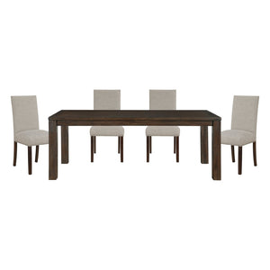 English Elm Classic Five Piece Acacia Veneer Dining Set with Nailhead Parsons Chairs for Eight Dark Brown,Taupe B011S02248
