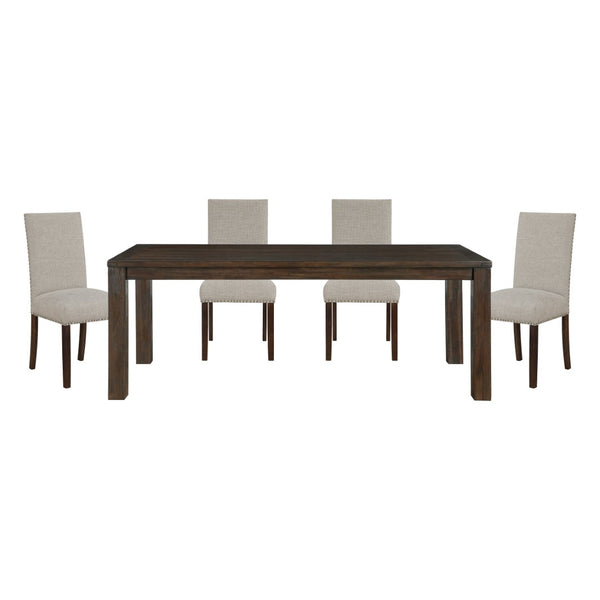 English Elm Classic Five Piece Acacia Veneer Dining Set with Nailhead Parsons Chairs for Eight Dark Brown,Taupe B011S02248