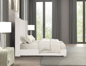 English Elm Bedroom Elegant Contemporary Queen Bed with Fur Chenille Upholstery, Engineered Wood Frame, Mattress-Ready White 65 L x 73.5 W x 7 H B2741P320879