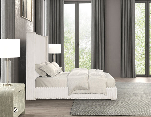 English Elm Bedroom Elegant Contemporary Queen Bed with Fur Chenille Upholstery, Engineered Wood Frame, Mattress-Ready White 65 L x 73.5 W x 7 H B2741P320879