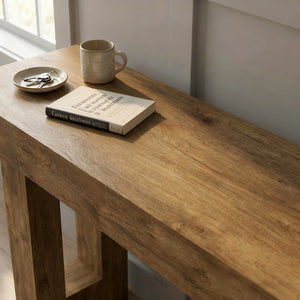 English Elm 63'' Farmhouse Console Table Rustic Wood Grain Sofa for Entryway or Hallway W3204P401255