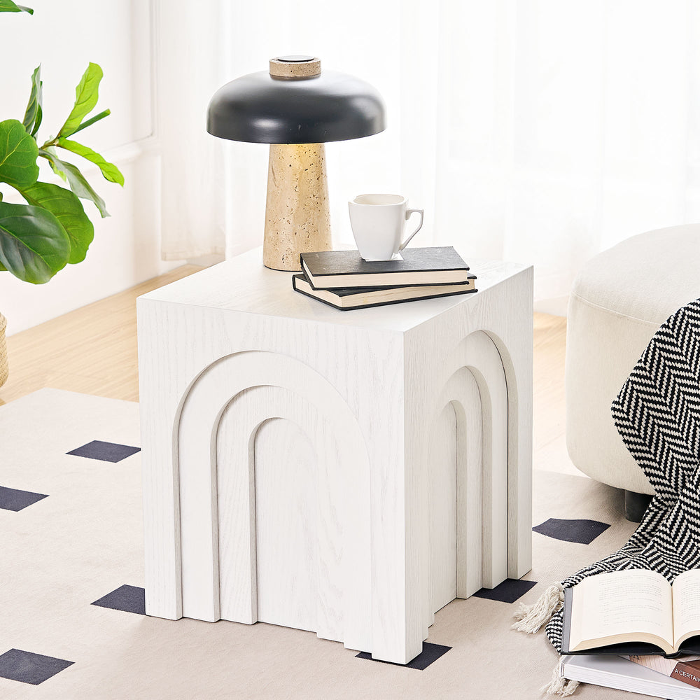 English Elm 15.74'' Modern Square Side Table Compact Accent Nightstand MDF Imitation Wood Durable Stylish Decor White W876P245148