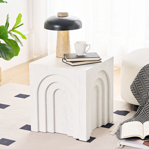 English Elm 15.74'' Modern Square Side Table Compact Accent Nightstand MDF Imitation Wood Durable Stylish Decor White W876P245148