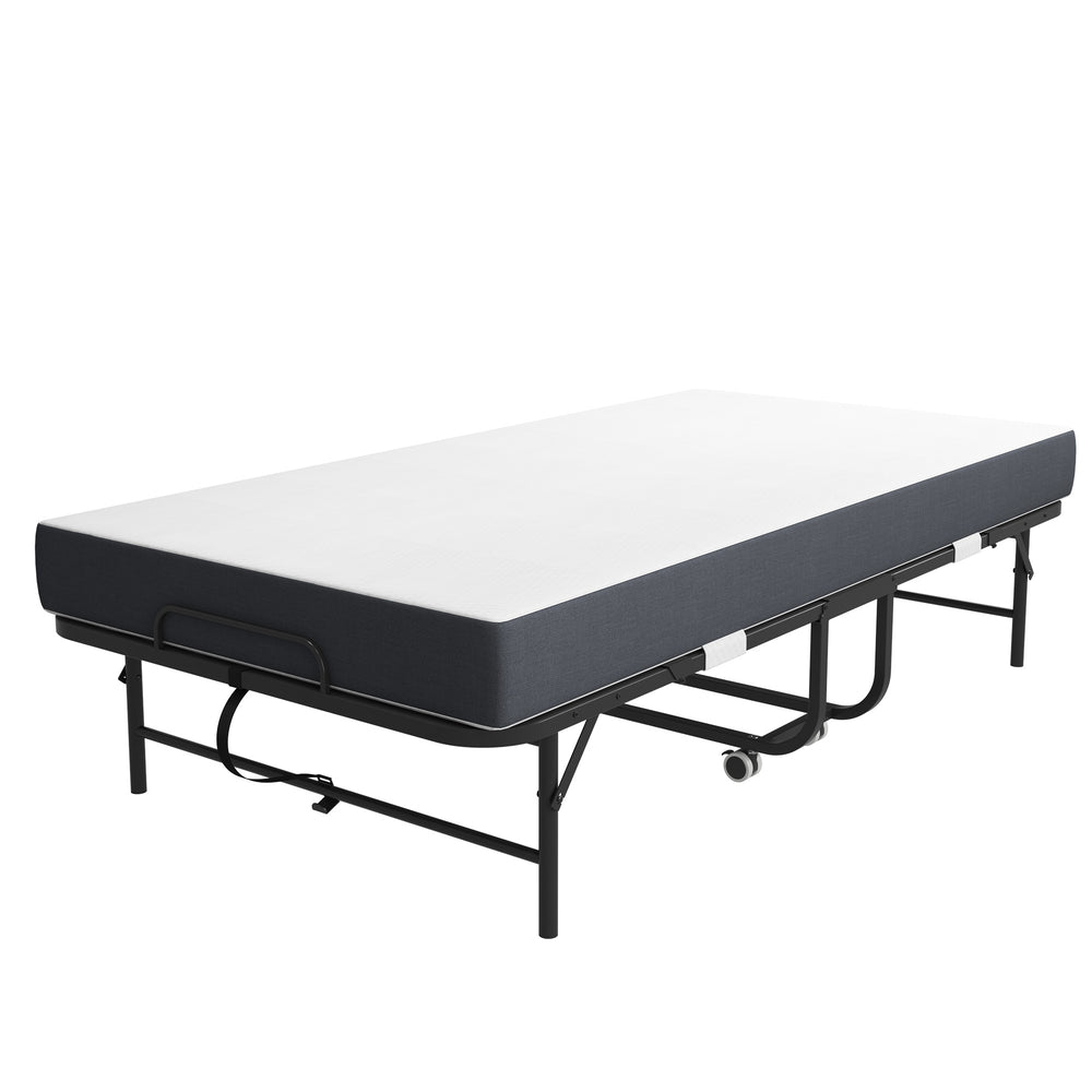 English Elm 75" Extra Long Folding Bed for Tall People with 5" Memory Foam, 450lb Steel Frame, Wheels, Portable Rollaway Comfort T2398P290413
