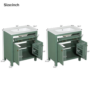 English Elm 60" Modern Bathroom Vanity Set with Double Ceramic Sinks, Soft-Close Doors, Flip Drawer & Storage Green N729P000002F
