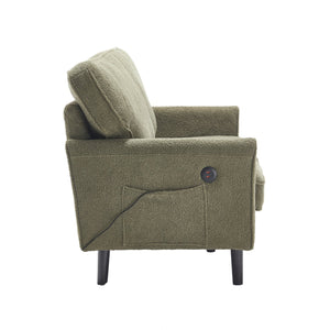 English Elm Loveseat Mid Century Modern Two-Seater Sofa with USB Type-C Charging, Removable Zipper Covers, Durable Wood Legs Green W395P238825