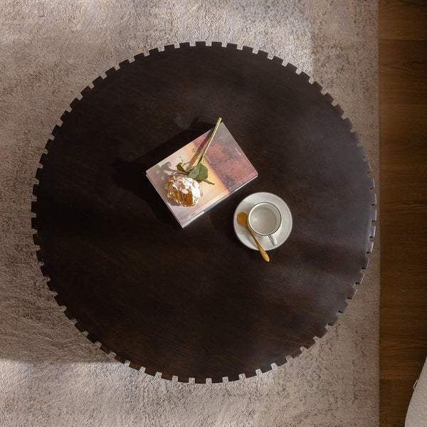 English Elm Round Handcrafted Olive-Shaped Coffee Table with Sturdy MDF Pedestal, Ready-to-Use Living Room Accent Walnut,Walnut+black W3081P255062