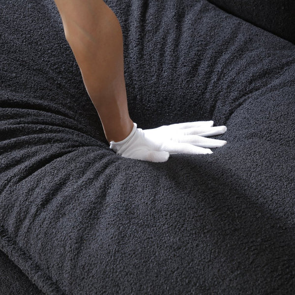 English Elm Sleeper 3-in-1 Pull-Out Couch Bed with Teddy Chaise, Breathable Fabric, Supportive Cushions for Small Spaces Black W1117P253964