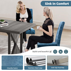 English Elm Set of 2 Modern Dining Chairs Plush Chenille Upholstery with Button-Tufting, S-Springs & Stainless Steel Legs Lake Blue D772095823