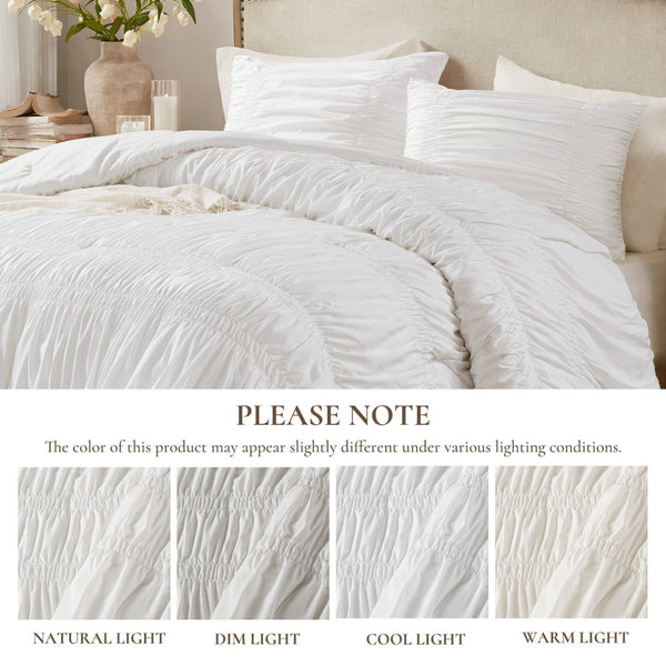English Elm 2pcs Shabby Chic Ruched Comforter Set Bow Trim Brushed Polyester Fill Romantic Bedroom White B035P341082