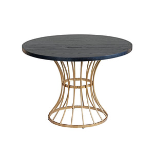 English Elm Black Oak 42" Round Dining Table with Oak Veneer Top, Scratch-Resistant Finish & Sturdy Iron Pedestal Base, Compact Rustic-Modern Piece N842P319125B