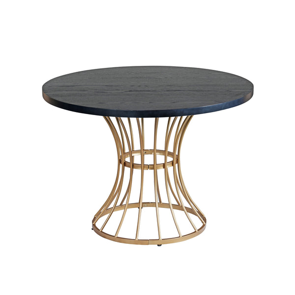 English Elm Black Oak 42" Round Dining Table with Oak Veneer Top, Scratch-Resistant Finish & Sturdy Iron Pedestal Base, Compact Rustic-Modern Piece N842P319125B