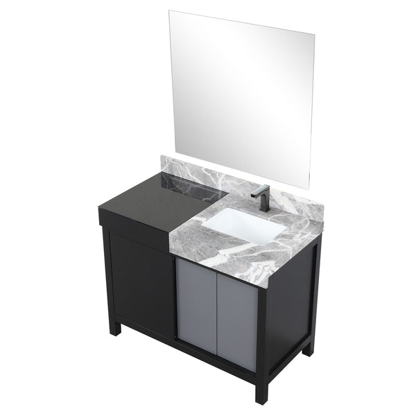 English Elm Black & Grey Bathroom Vanity Set With Castle Grey Marble Top, Gun Metal Faucet & 34" Mirror Included B2731S01351