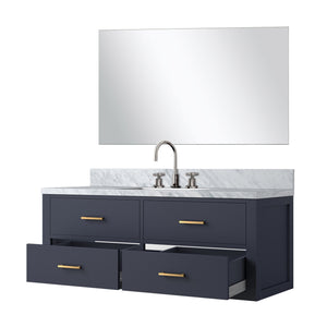 English Elm Blue Single-Sink Vanity Set With Carrara Marble Top, Frameless Mirror & Chrome Faucet For Stylish Bathrooms B2731S01992