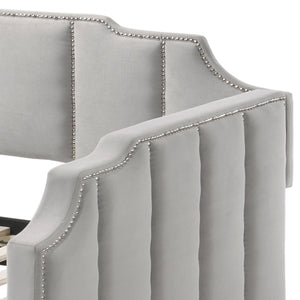 English Elm Peridot Dove Gray Velvet Daybed with Roll-Out Twin Trundle, Tufted Arched Back, Nailhead Trim B2726S00325