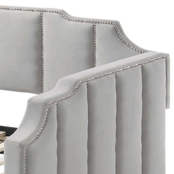 English Elm Peridot Dove Gray Velvet Daybed with Roll-Out Twin Trundle, Tufted Arched Back, Nailhead Trim B2726S00325