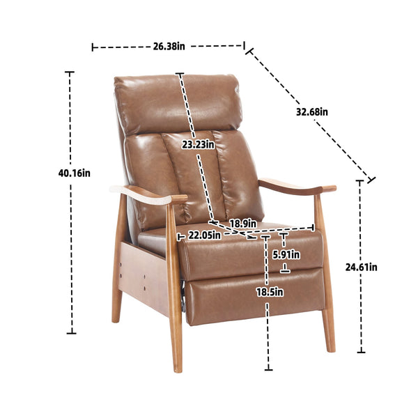 English Elm COOLMORE Mid-Century Recliner Armchair with Footrest, Plush Foam Cushion, Solid Wood Frame Comfort Light Brown W1539P210126