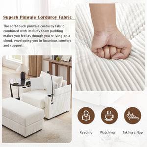 English Elm 41.7" Modern Single Sofa Couch With Movable Ottoman, Usb Ports, Hidden Storage & Cup Holders In Beige N719S001841A