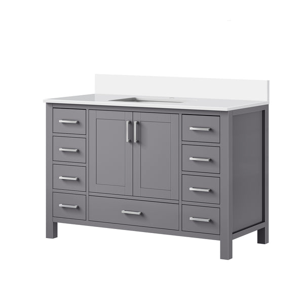 English Elm Dark Grey Solid Wood Bath Vanity 48" W x 22" D with Cultured Marble Top, Soft-Close Drawers & Storage B2731P259067