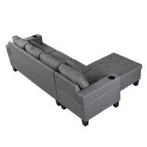 English Elm Sectional PU Sofa Set with L-Chaise, Built-In Cup Holders, Thick Foam Cushions, Modern 4-Seater Comfort Grey 69.69 L x 29.92 W x 12.99 H W2297S00015