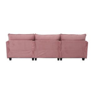 English Elm United We Win Modular Corduroy Sectional with Ottoman Low Profile Living Room Couch Pink W1568S00256