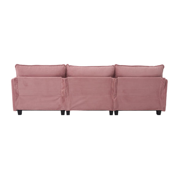 English Elm United We Win Modular Corduroy Sectional with Ottoman Low Profile Living Room Couch Pink W1568S00256