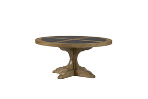 English Elm Round Hickory Veneer Cocktail Table with Cement Inlay Pedestal Base for Living Rooms Almond B2699P447483