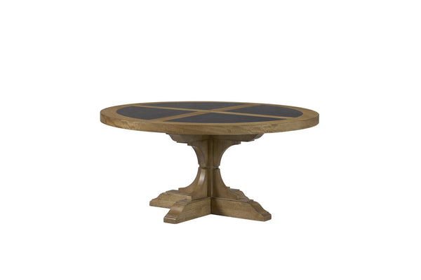 English Elm Round Hickory Veneer Cocktail Table with Cement Inlay Pedestal Base for Living Rooms Almond B2699P447483