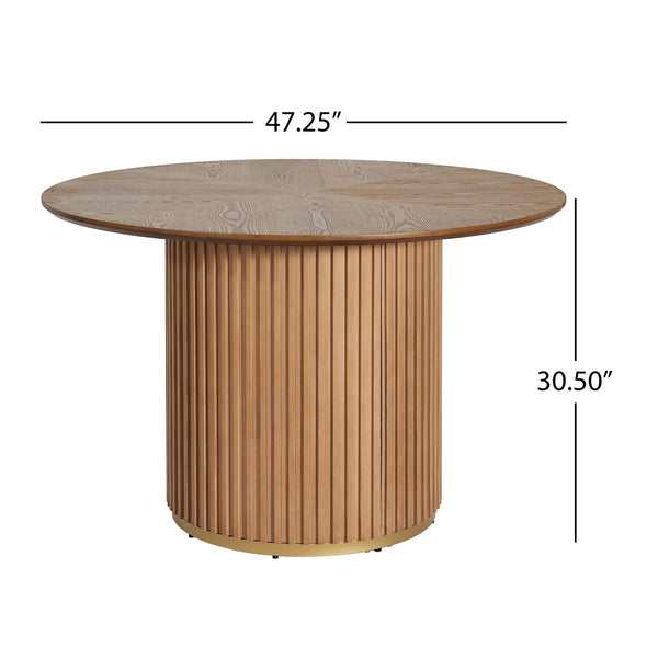 English Elm Christopher Knight Home® - 47.25" Round Pedestal Dining Table - Natural Wood Finish, Seats 4-5, Perfect For Any Space! N771P358147A_N771P358148A