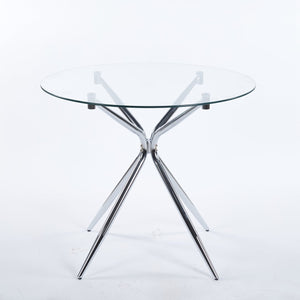 English Elm Dining Table With Tempered Glass Top & Chrome Legs – Modern Space-Saving Design For Stylish Homes W234P351122